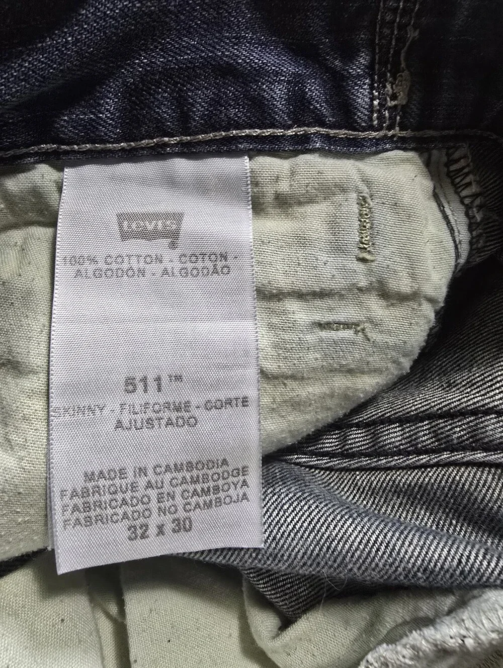 Levis 511 Skinny Two Horse Brand Denim Jeans 9 Pockets Adjustable Size  32 X 30
